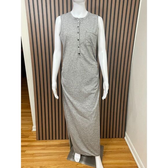Athleta Women's Dress Long Maxi Side Ruched Side Slit Henley Neck Stretch S Gray - Picture 1 of 10